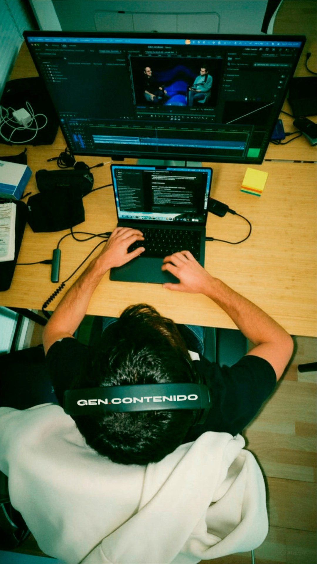 Equipo creativo colaborando en producción de contenido